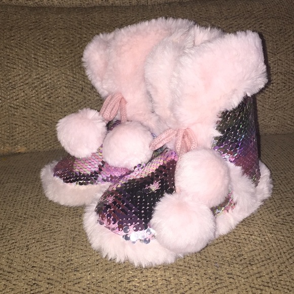 Other - Sequin Slippers with pom poms